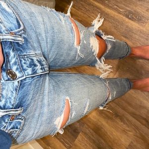 Distressed Mom Jeans. High Waisted